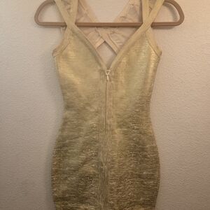 Metallic Gold V-Neck Bodycon Mini Dress with Crisscross Back